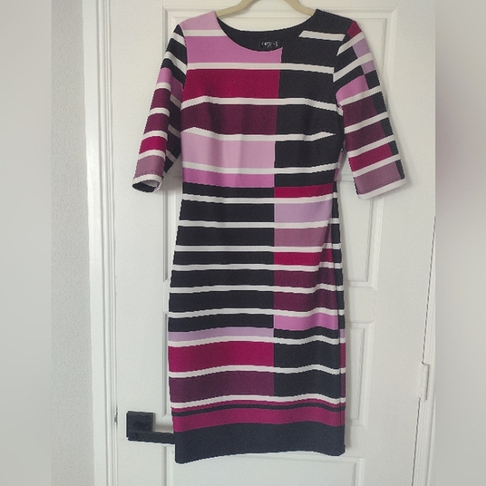 Enfocus Studio Pink and Black Striped Midi Dress